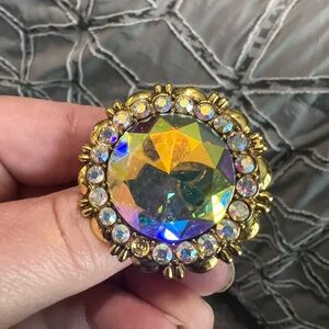 Glittery AB aurora borealis stone adjustable ring by art by Amy